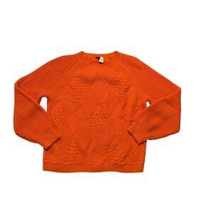 Talbots Women’s Pullover Sweater Size Large Bright Orange Cotton Blend Crewneck